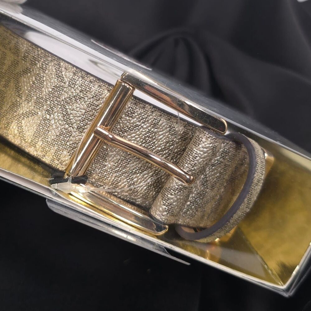 MICHAEL KORS Women New Signature Logo Gold Metallic Belt L/XL Reversible Buckle